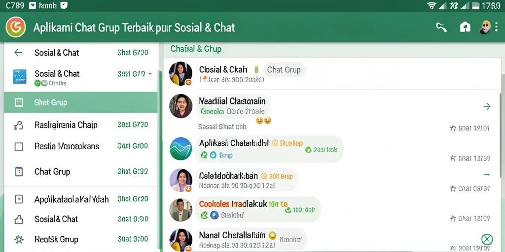 Antarmuka C789 menampilkan grup chat yang interaktif dan menarik.