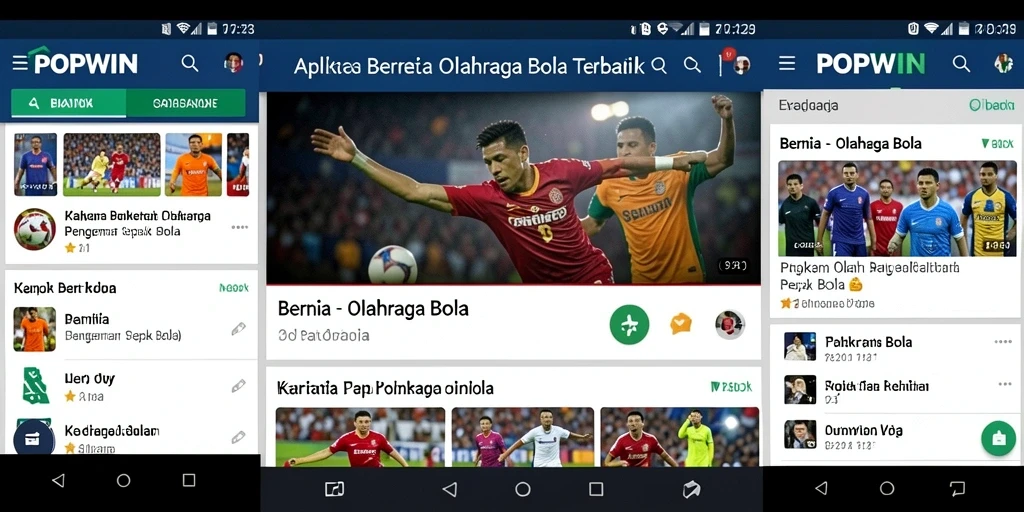 Screenshot antarmuka POPWIN menampilkan berita olahraga bola terkini.