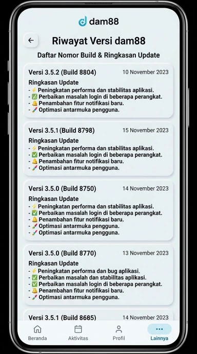 Tampilan riwayat versi dam88